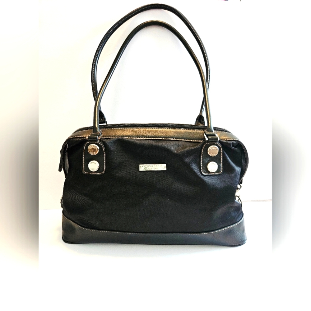 Etienne Aigner Shoulder Bag Black  With Leather  Accents & Silver Hardware 36008